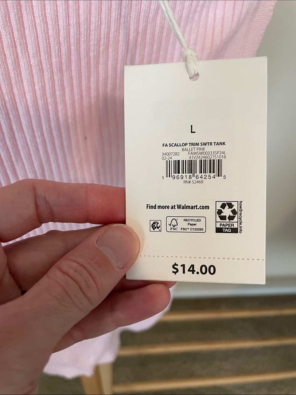 Light Pink Ribbed Sleeveless Tank Top - Picture 3 of 7